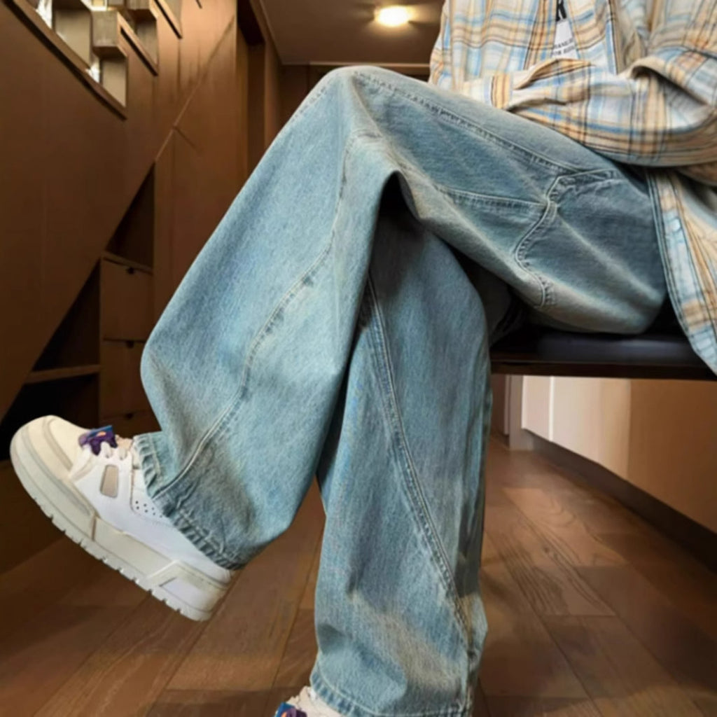 Men's Vintage American Style Wide-Leg and Straight-Fit Cut Jeans