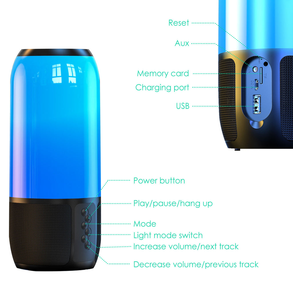 1Pc Haut-parleur portable sans fil Haut-parleur stéréo avec 6 lumières changeantes de couleur
