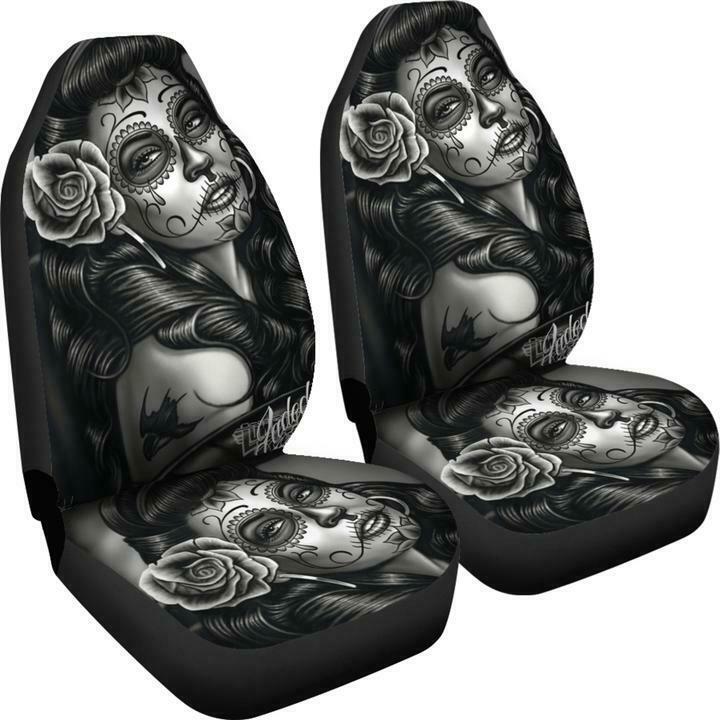 Couverture de siège de voiture noir et blanc tatoué femme haut dos