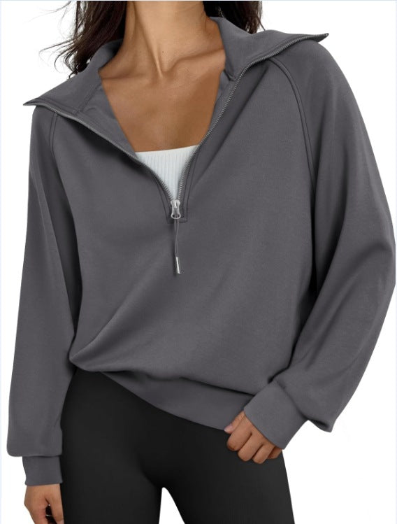 Sweat-shirt à manches courtes demi-zip pour femmes