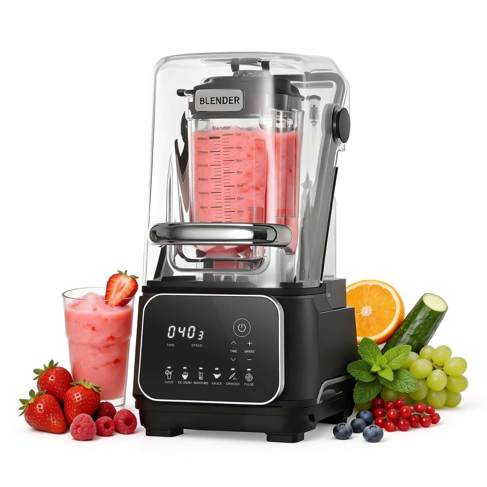 Blender, 68 Oz Mélangeurs de comptoir professionnels avec bouclier, 2200W 26000RPM Cuisine alimentaire P