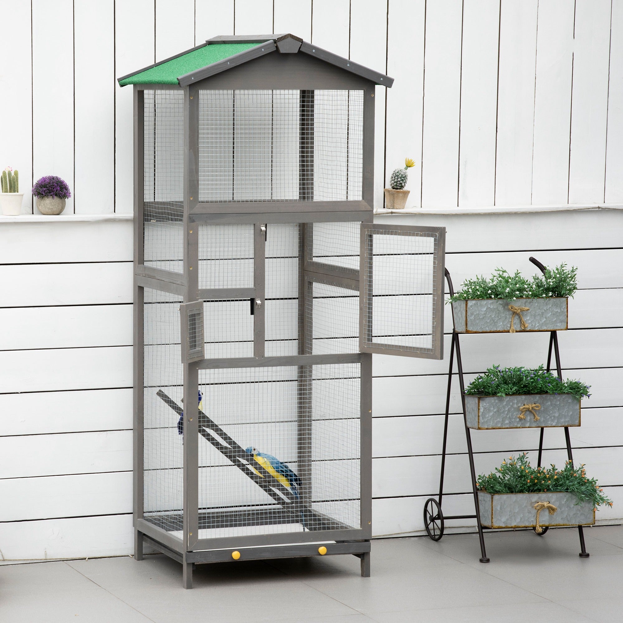 65" Cage d'oiseaux en bois Maison d'aviaire extérieure pour perroquet