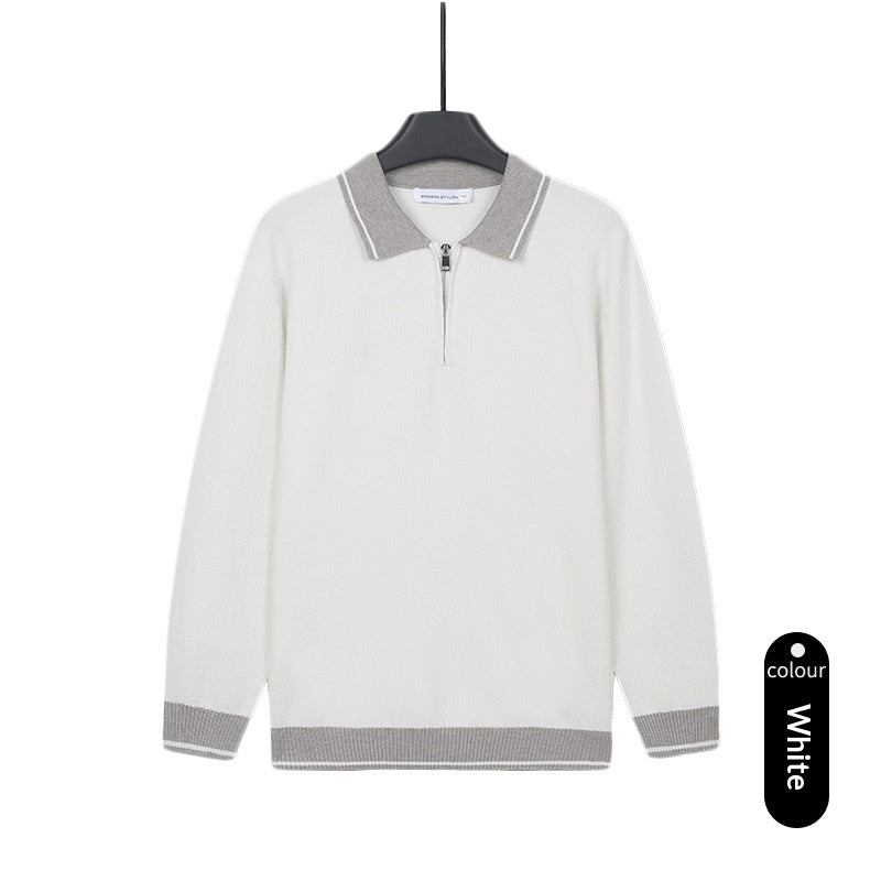 Haut casual de couleur solide homme avec lapel et demi-zip