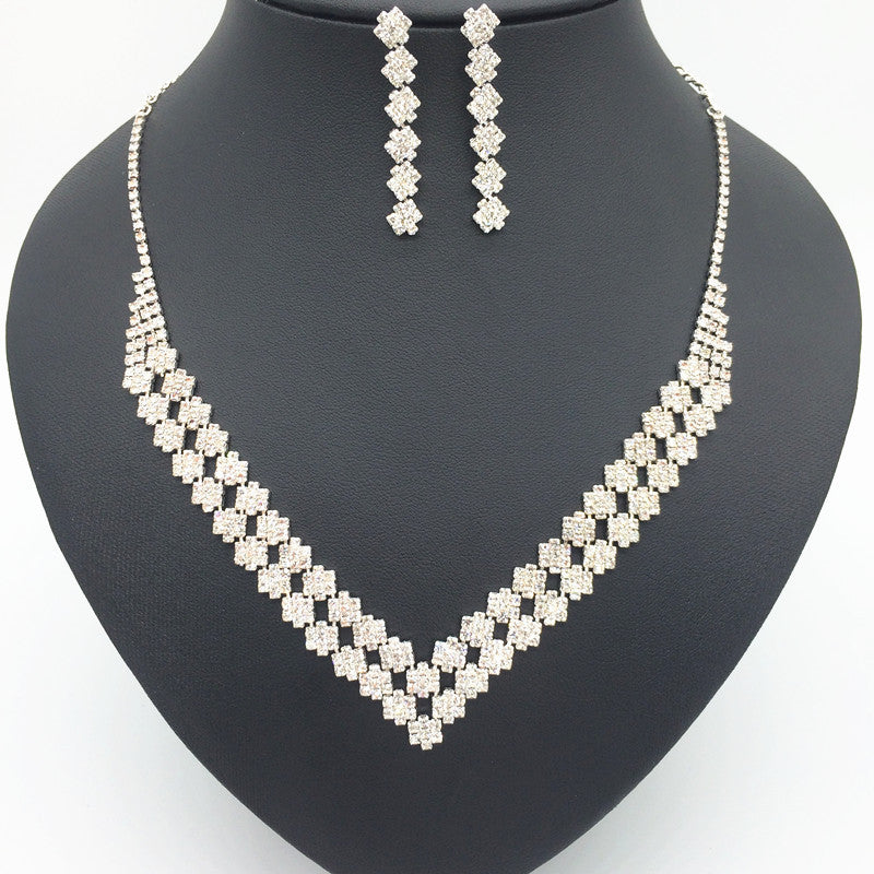 Le collier de mariée de luxe exquis double diamant pendentif Boucle d'oreille Set mariage coréen d