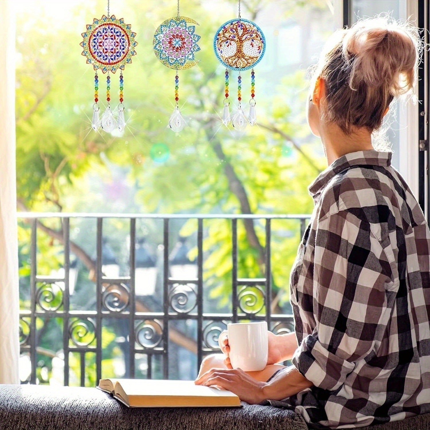 Tableau diamant de 13 pièces Ensemble d'artisanat Suncatcher avec 3 cordes de suspension — Ensemble d'accessoires partiels