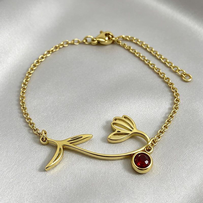 Retro Décembre Fleur de naissance Bracelet en acier inoxydable