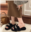 Automne Hiver Mode Minimalist Ceinture Buckle Trendy Influencer Furry Diapositives Femmes