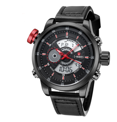 Trendy casual double montre homme imperméable ceinture électronique quartz montre