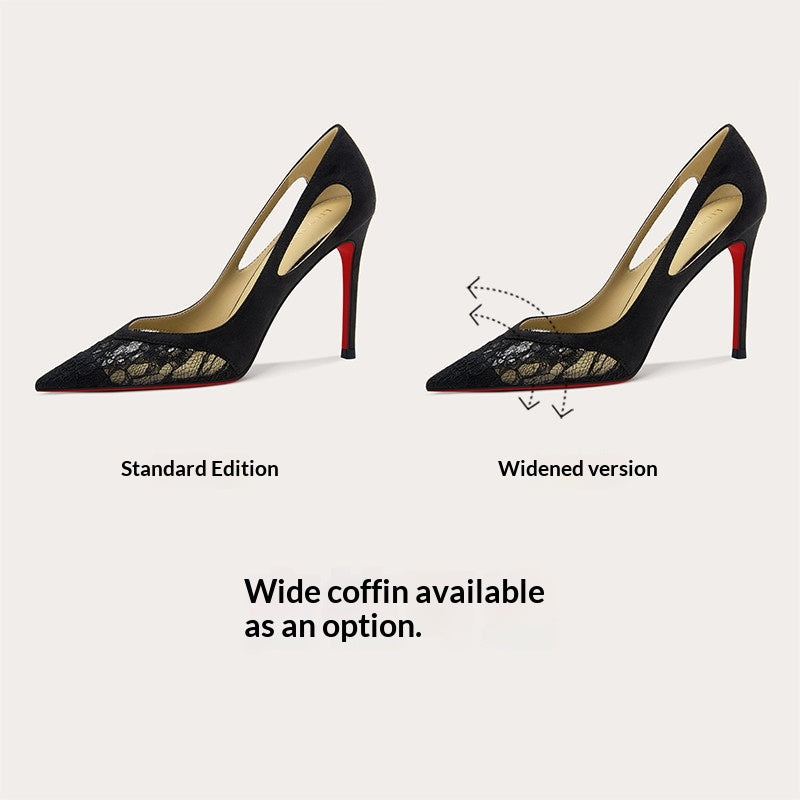 Élégante Dentelle Noire Talons hauts avec une semelle rouge