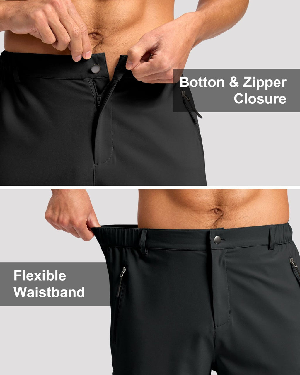 Cargo Shorts homme Multi poches zippées Elastic Waist Quick Dry 2 Couleurs Randonnée en plein air