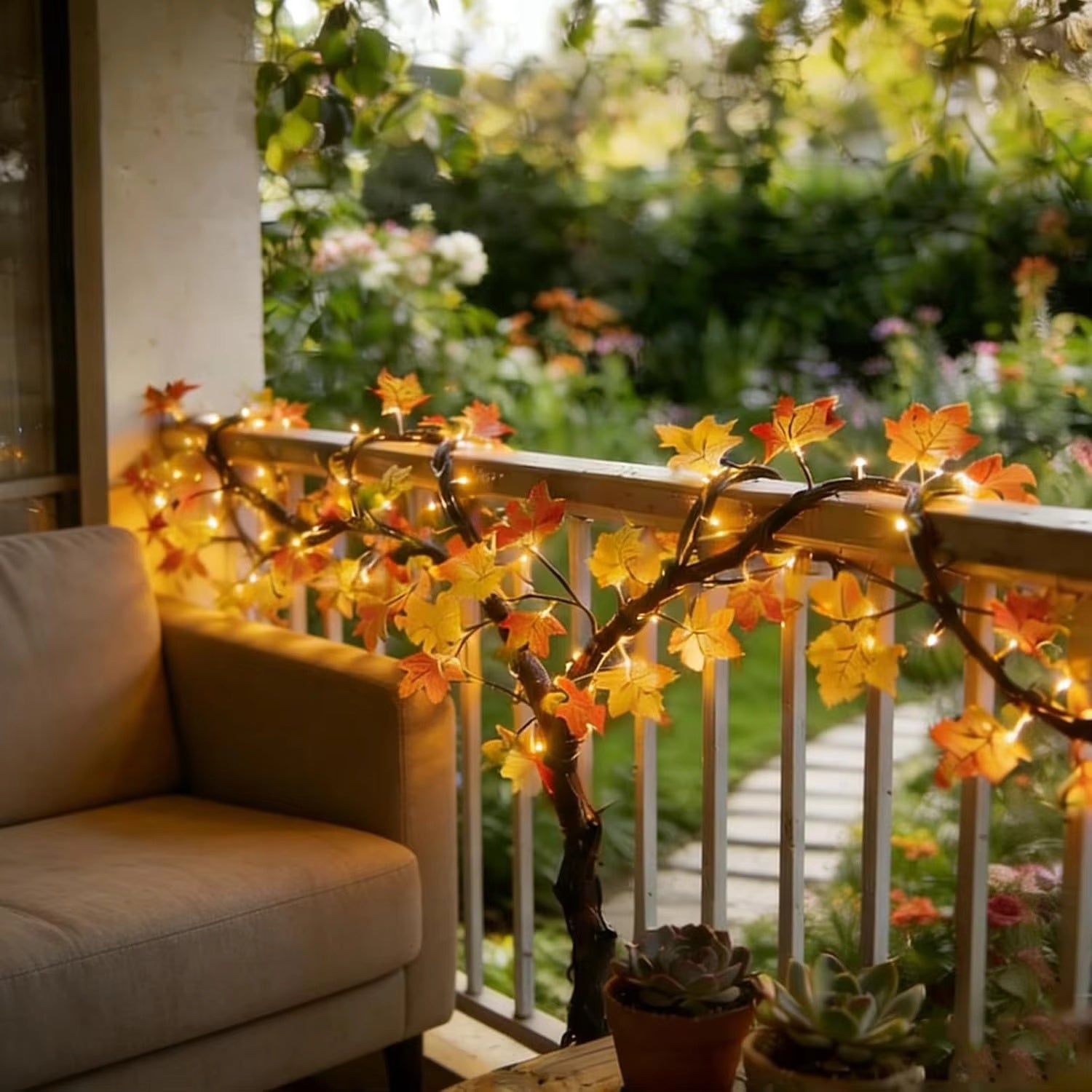 Feuille d'érable LED branches lumières avec télécommande - 138LED Willow Vine Twig Garland pour mur D
