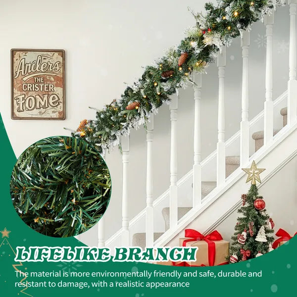 2 Pack 9FT Pré-éclairé Snow Flocked Christmas Garland