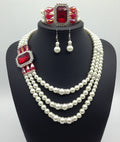 Boucles d'oreilles de mode européennes Diamond Gemstone Pearl Collier Set chaîne multi mariée bracelet t