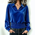 Femmes Velvet Lapel V-neck Waist Pincée Top