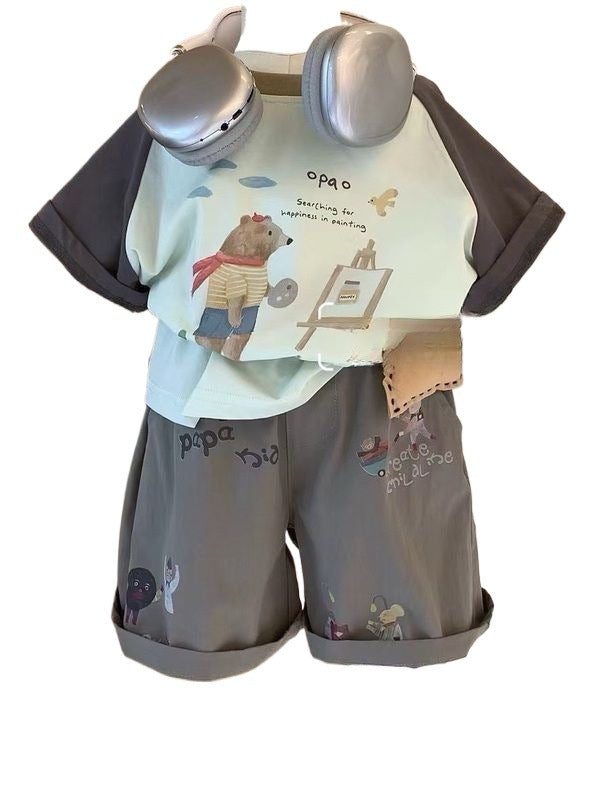 T-shirt dessin animé et short en denim à deux pièces