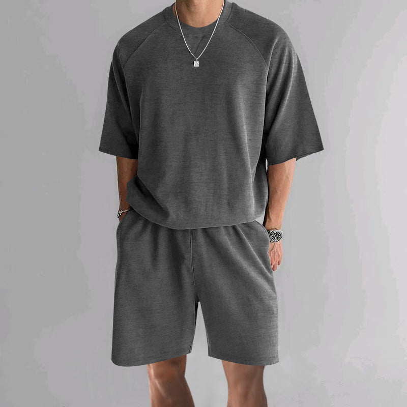 Short de sport à manches courtes Terry Casual ronde hommes
