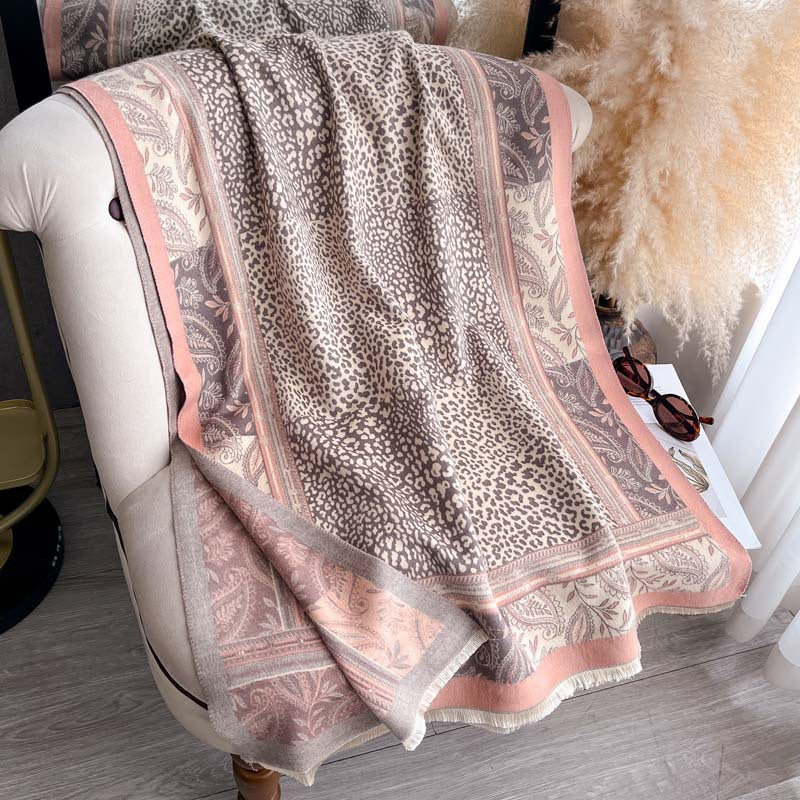Cashew Flower Leopard Imprimer Patchwork Jacquard Écharpe réversible