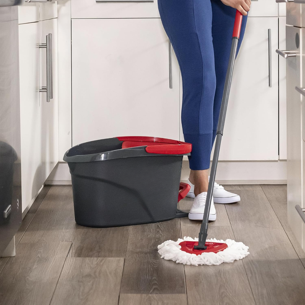 EasyWring Microfibre Spin Mop Système de nettoyage de plancher de seau Rouge Gris Standard