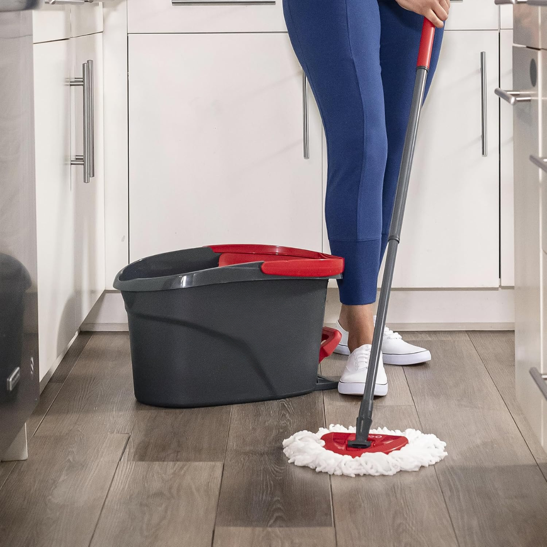 EasyWring Microfibre Spin Mop Système de nettoyage de plancher de seau Rouge Gris Standard