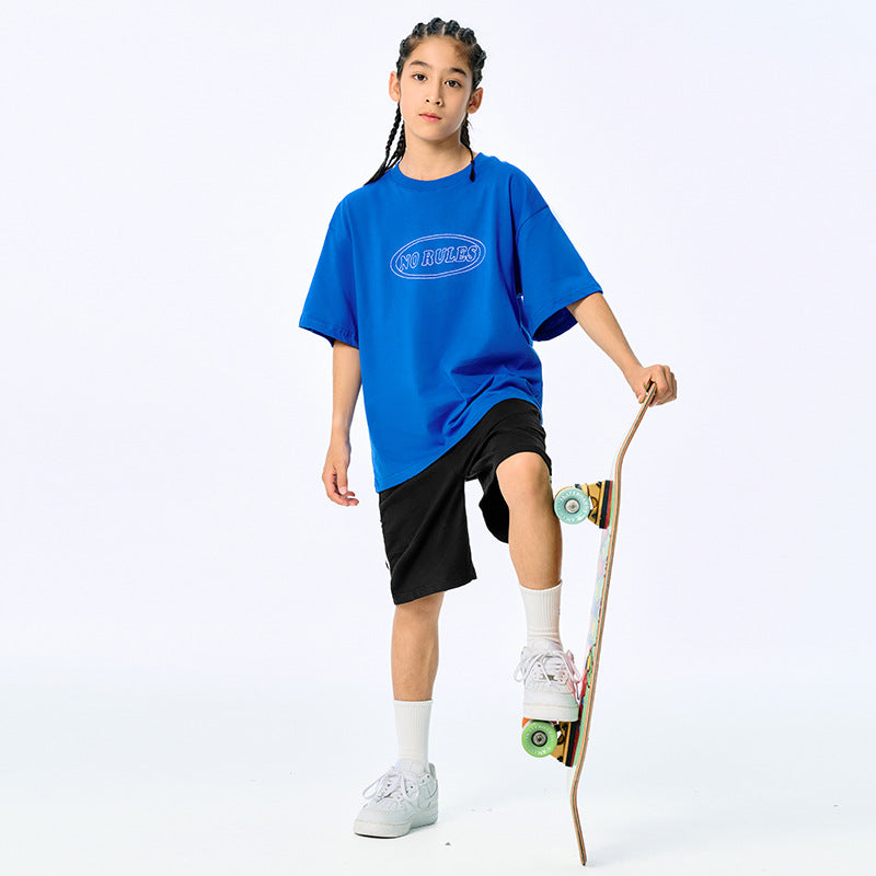DK Vêtements à manches courtes de style américain brodés rétro pour enfants