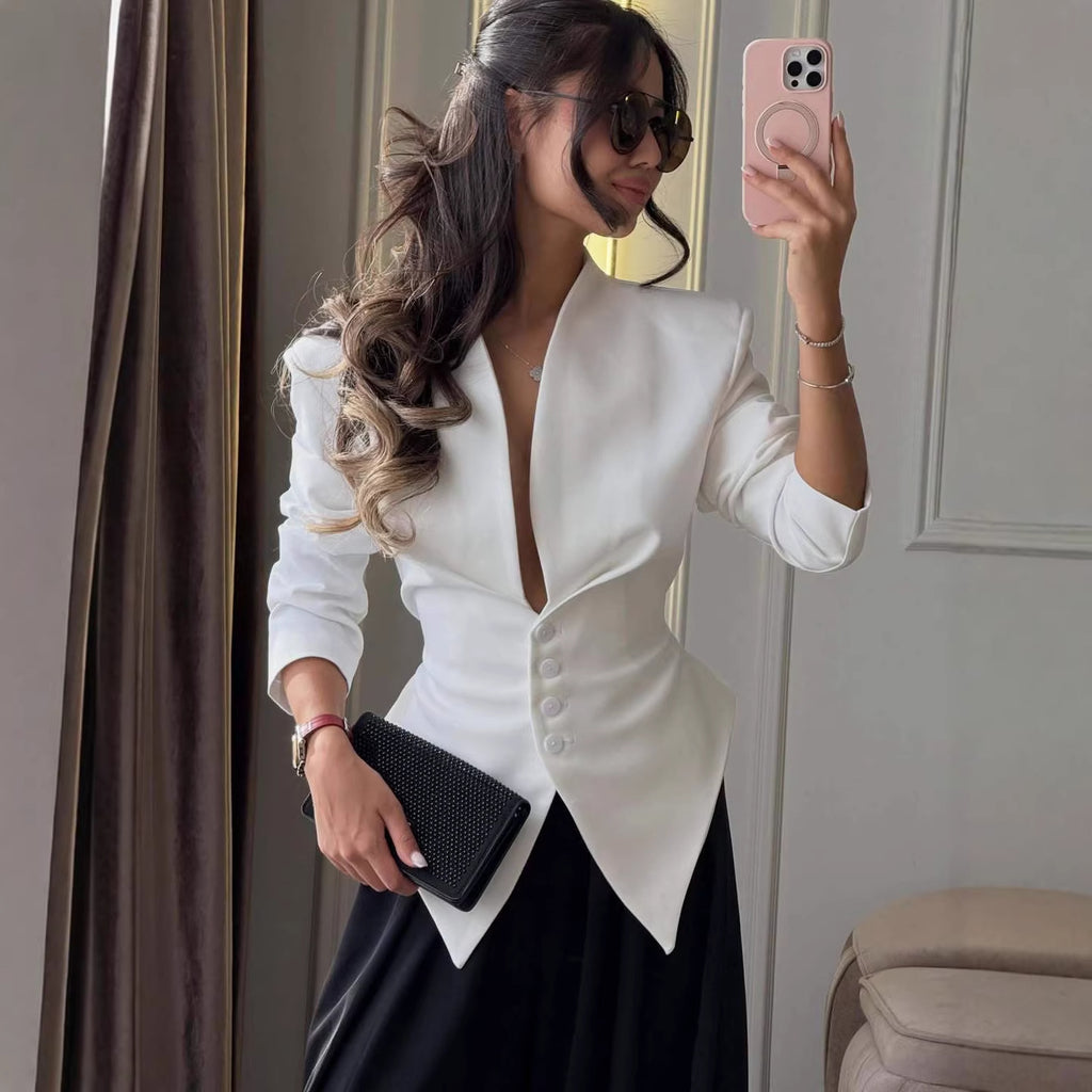 La mode européenne et américaine des femmes Slim-Fit Asymétrique Blazer manches longues élégant et