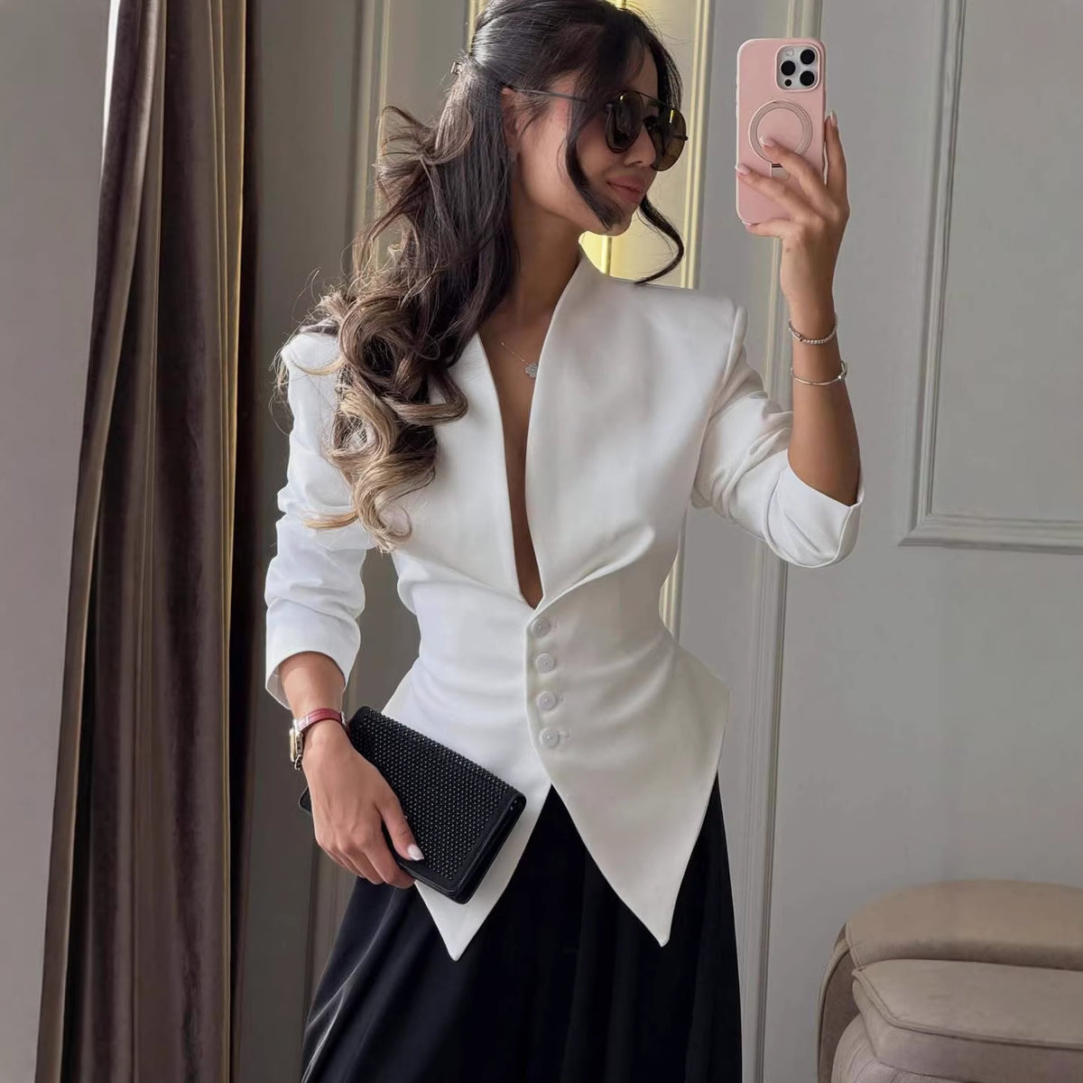 La mode européenne et américaine des femmes Slim-Fit Asymétrique Blazer manches longues élégant et