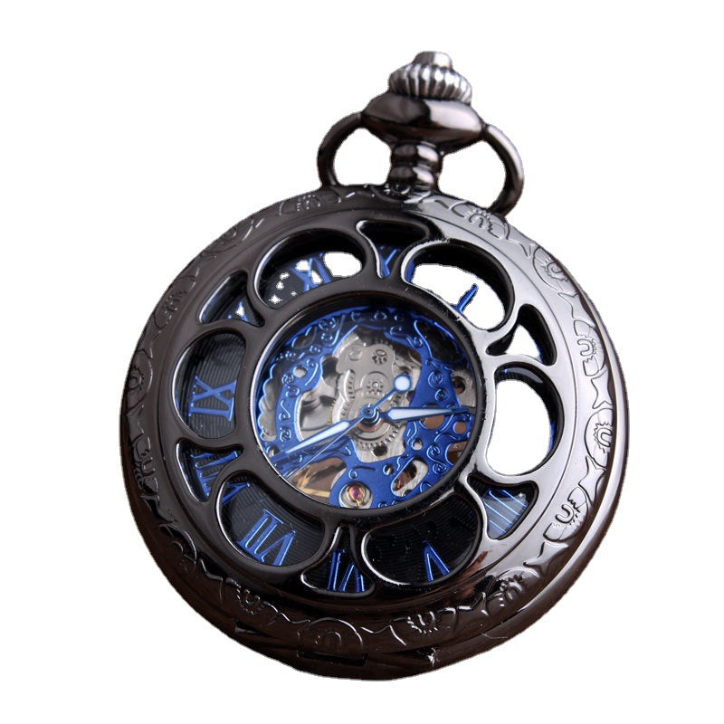 Montre de poche mécanique Pétale bleue noire