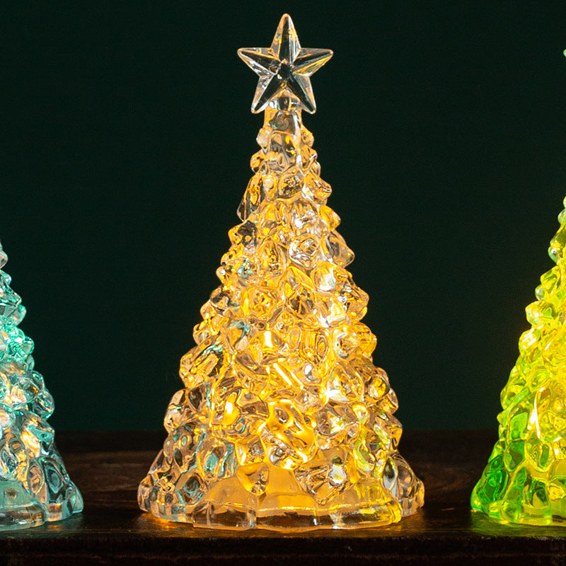 Décoration de Noël Mini lumineux arbre de Noël cristal transparent lumière de nuit bureau