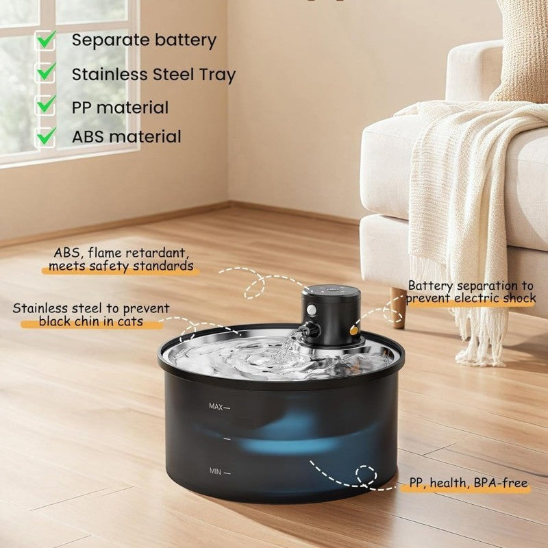 Fontaine d'eau automatique Smart Pet sans fil en acier inoxydable