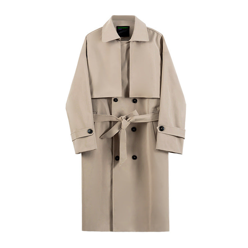 Veste de manteau lisse à double poitrine moyenne à longue