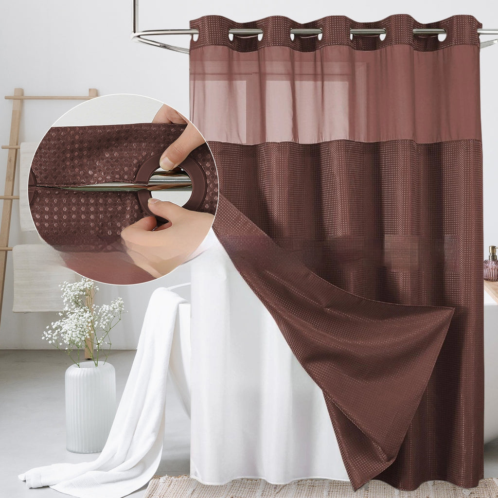 Rideau de douche à double couche en forme de gaufre, de couleur unie