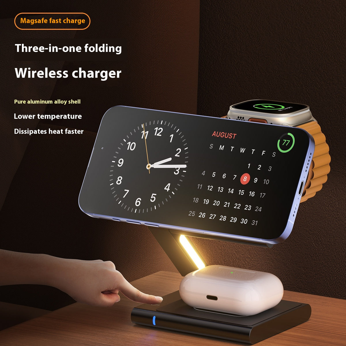 Casque de téléphone mobile pliant Chargeur sans fil trois en un