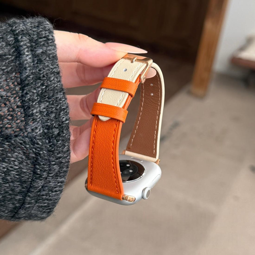 Bracelet en cuir beige orange