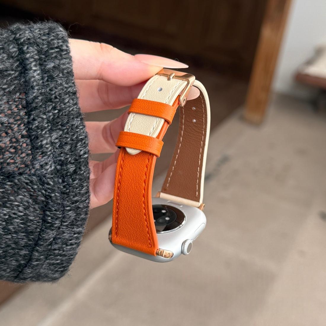 Bracelet en cuir beige orange