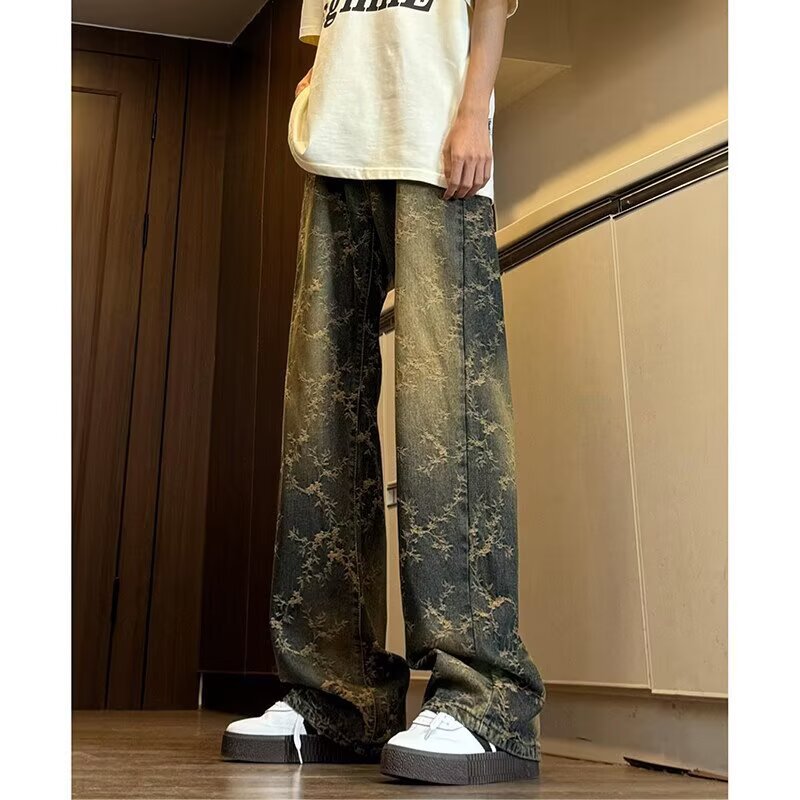 Hommes American-Style Retro Jacquard Denim Jeans