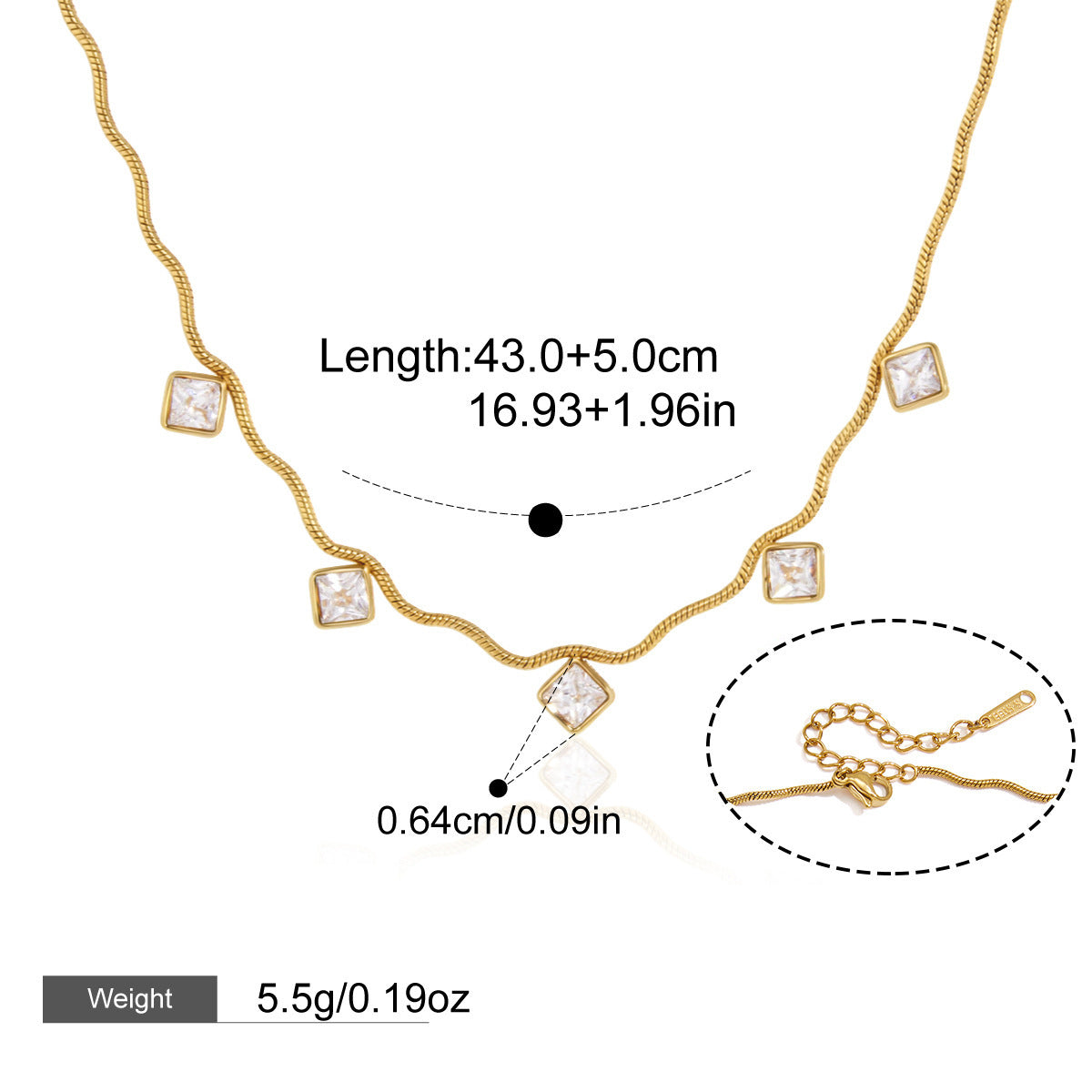 Touchion Zircon Titanium Collier en acier Léger Luxe