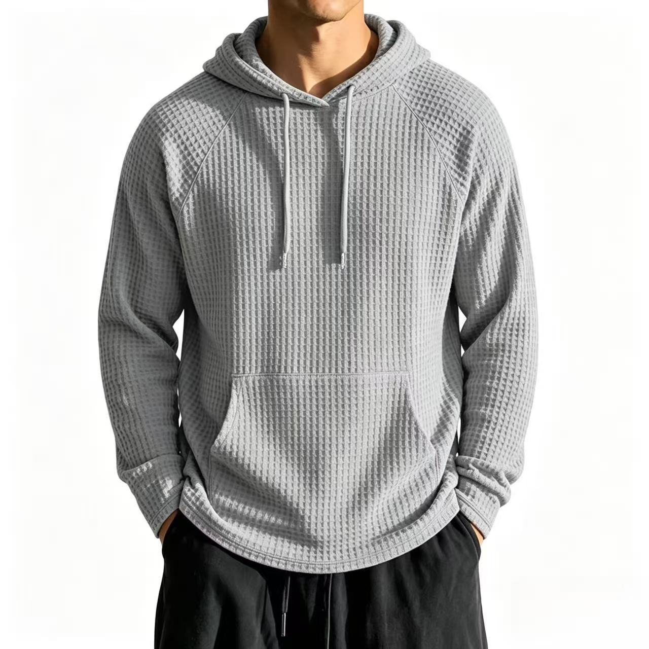 Veste à capuche à mailles en gaufre décontractée pour hommes
