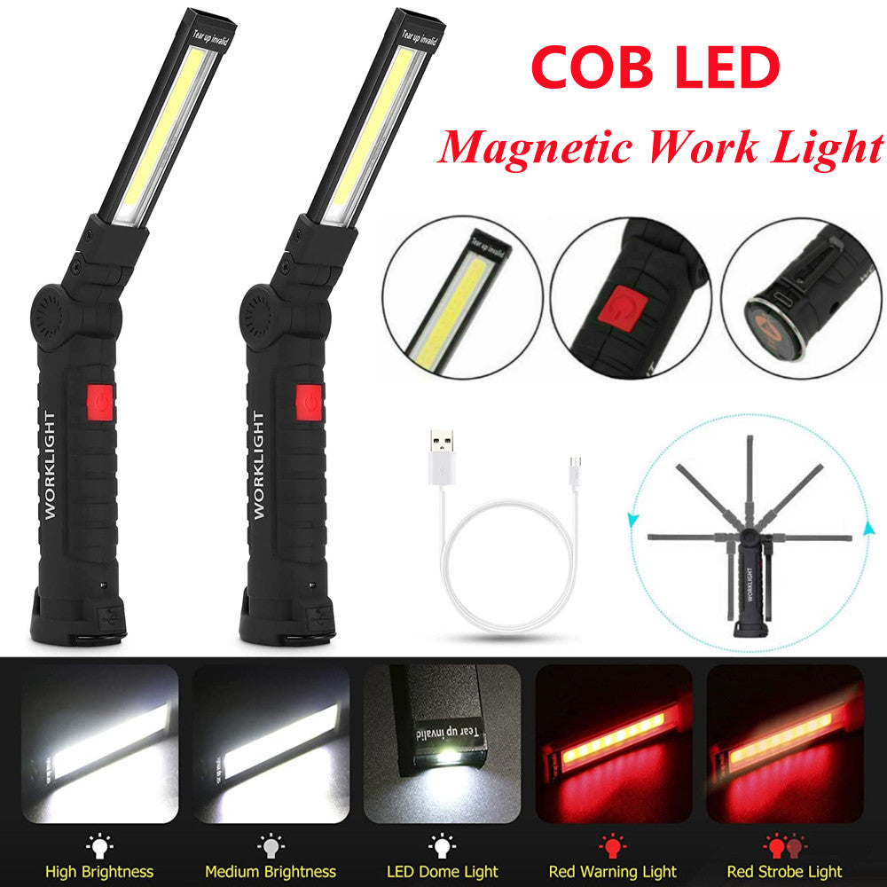 2PCS 5Modes Magnetic Rechargeable COB LED RED Lampe de lumière de travail Folding Torch USA