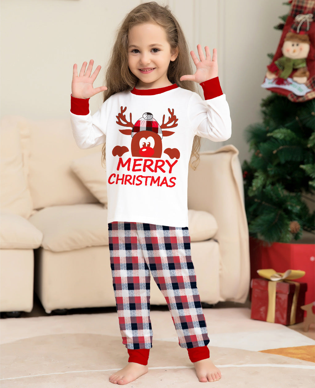 Style Plaid Deer Christmas Parent-enfant Pajama Suit