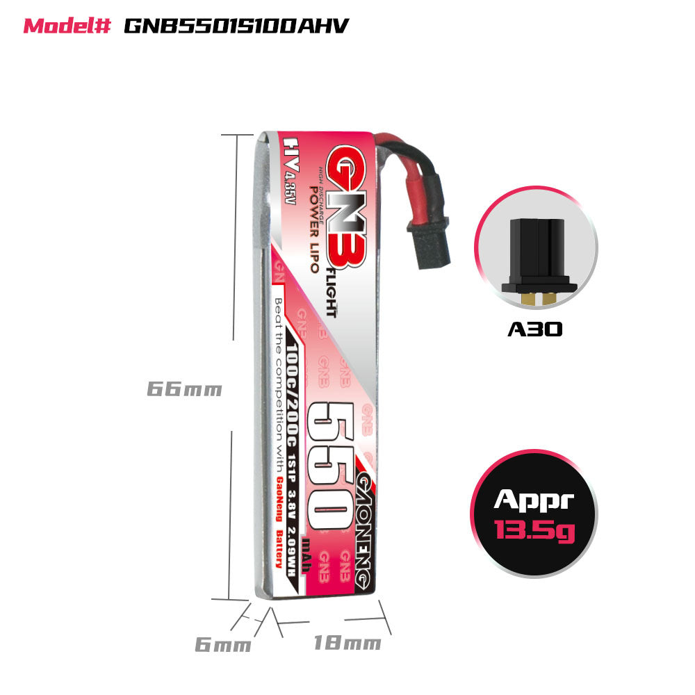 GNB High Energy 550MAH 1s 38V télécommande FPV UAV Power HV Lithium Batterie A30 Plug