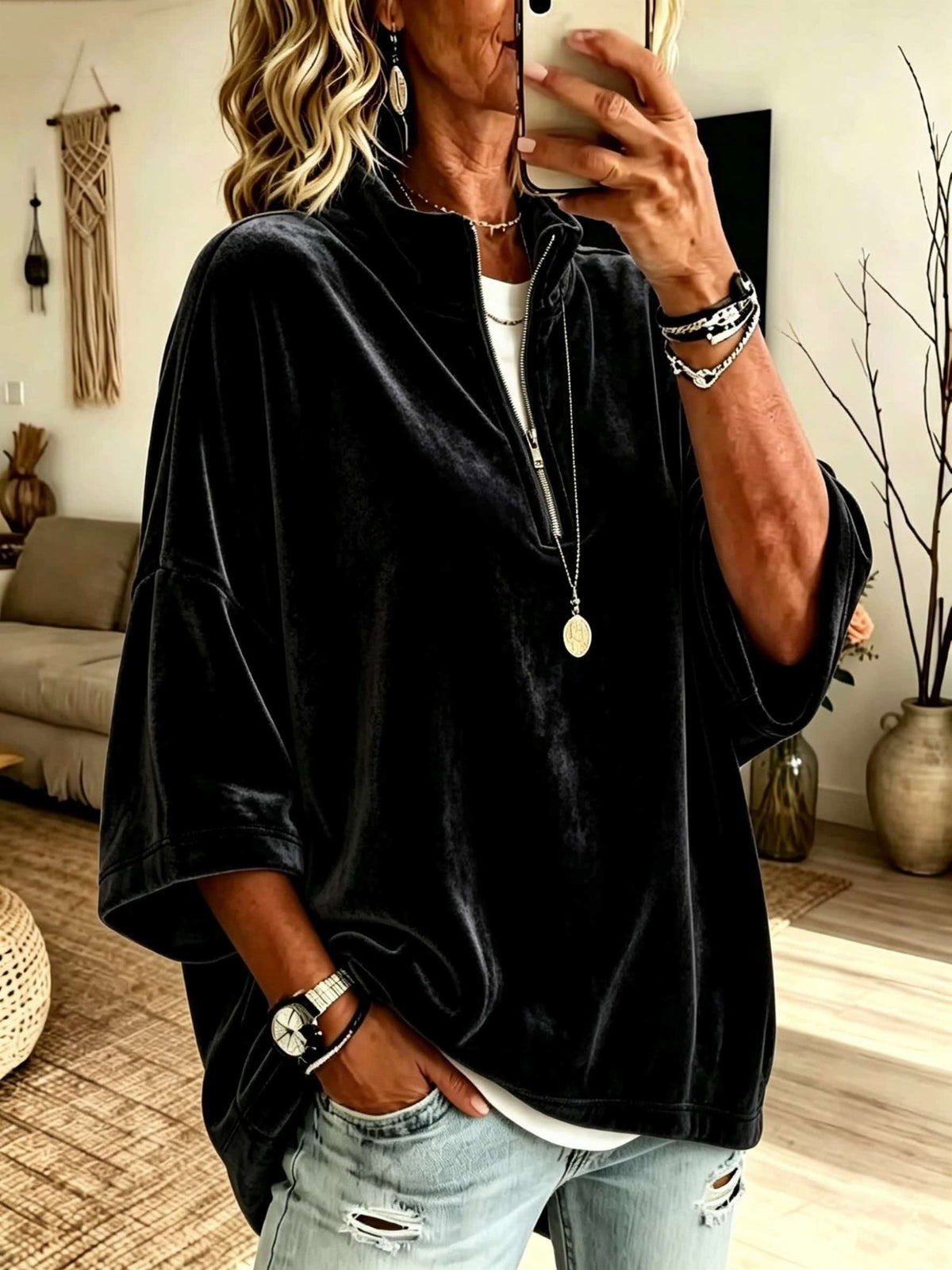 Solid velvet hoodie shirt