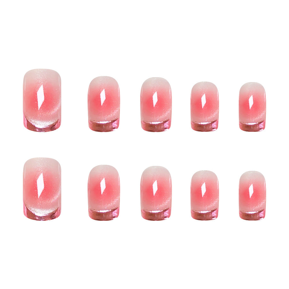 24 Stickers Petit Carré à la Presse sur Nail Rose Acrylique Français avec Effet Gradient