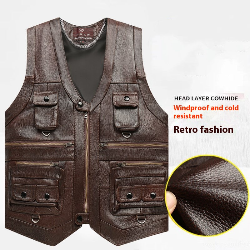 Veste en cuir véritable Homme Premier couche Cowhide Vêtements de moto