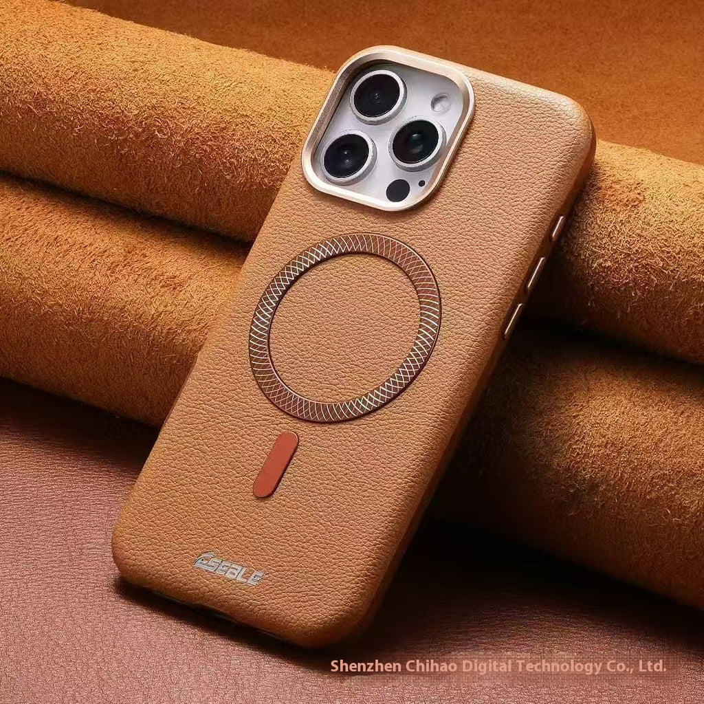 Triangle Shield Magnétique Suction Téléphone Case 15 Business All-inclusive Drop-resistant Leath