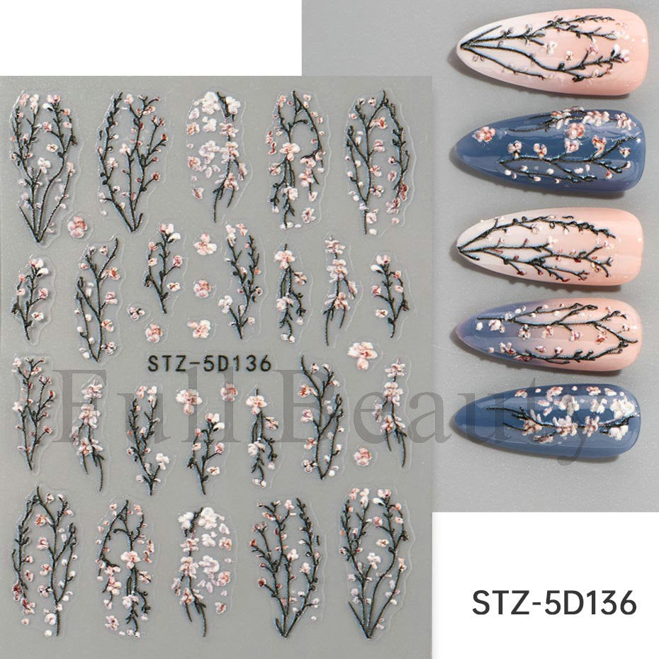 Stickers ongles adhésifs 3D embossé style ins