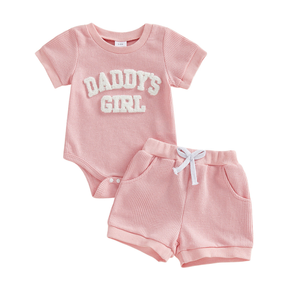 Brodé DADDYS GIRL Lettre Romper avec Shorts à manches courtes ensemble à deux pièces