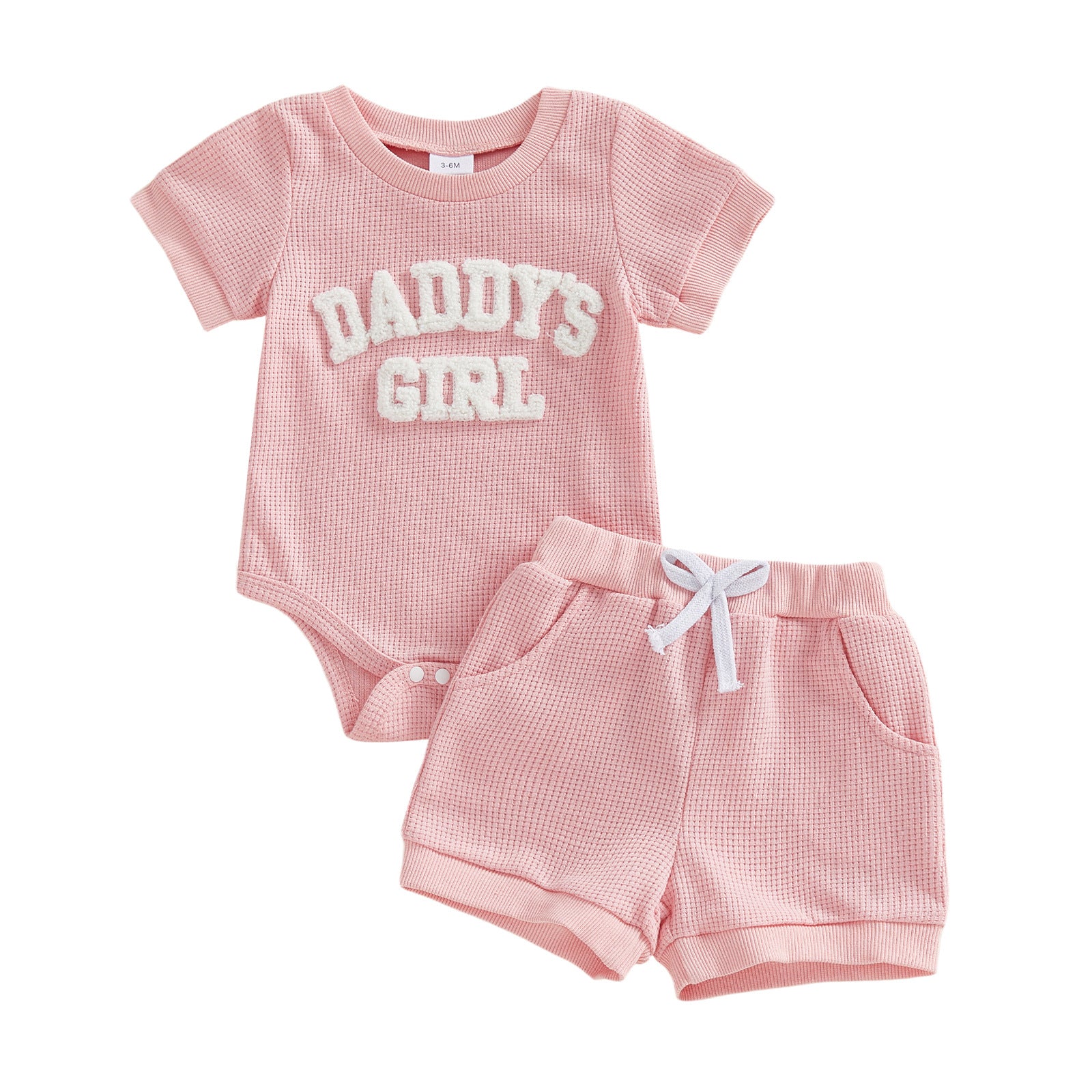 Brodé DADDYS GIRL Lettre Romper avec Shorts à manches courtes ensemble à deux pièces