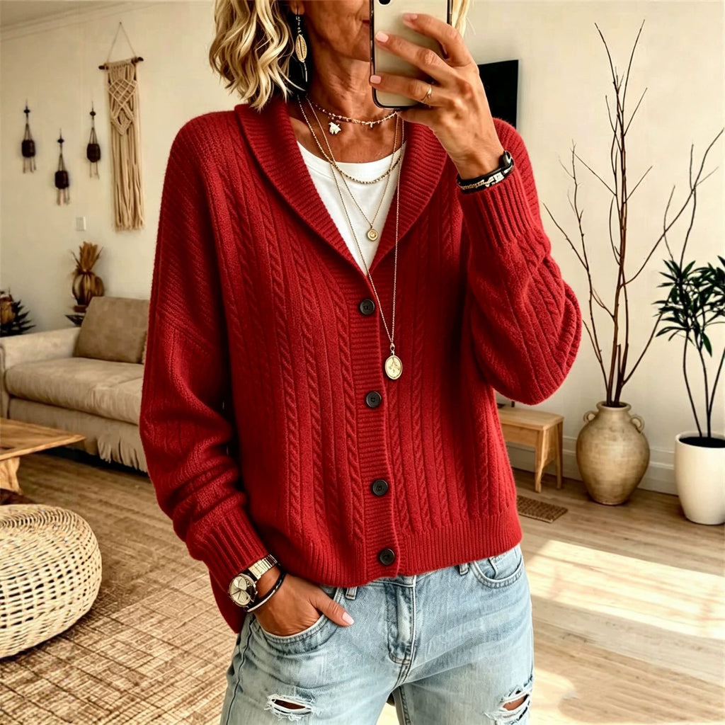 Cardigan à câbles en lapel de couleur solide