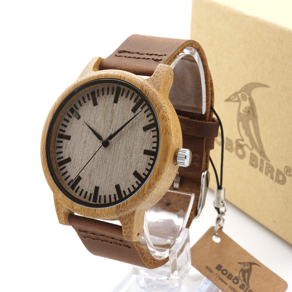 Mono-bamboo en bois Cowhide hommes montre en bois