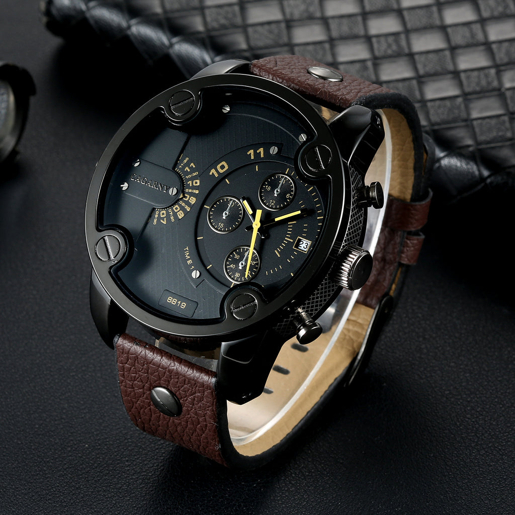 Grande Cadran Montres Quartz Calendrier Ceinture Style Montres Wrist Homme